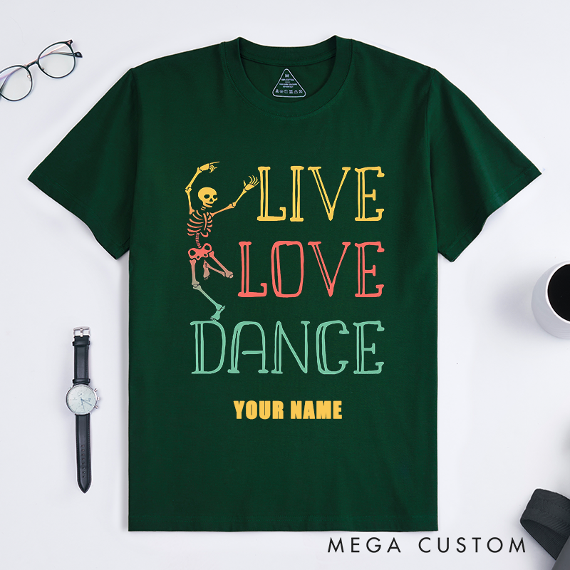 Personalized Skeleton Dance T-Shirts Custom Name Dancing Skeleton Gift for Men Unique Dance Lover Tee Funny Skeleton Shirt for Dancers Present