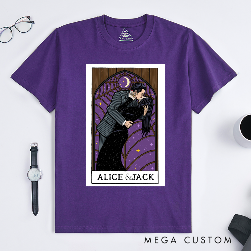 Personalized Tarot Lovers Classic T-Shirts Romantic Gift for Couples Unique Starry Night Art T-Shirts for Lovers