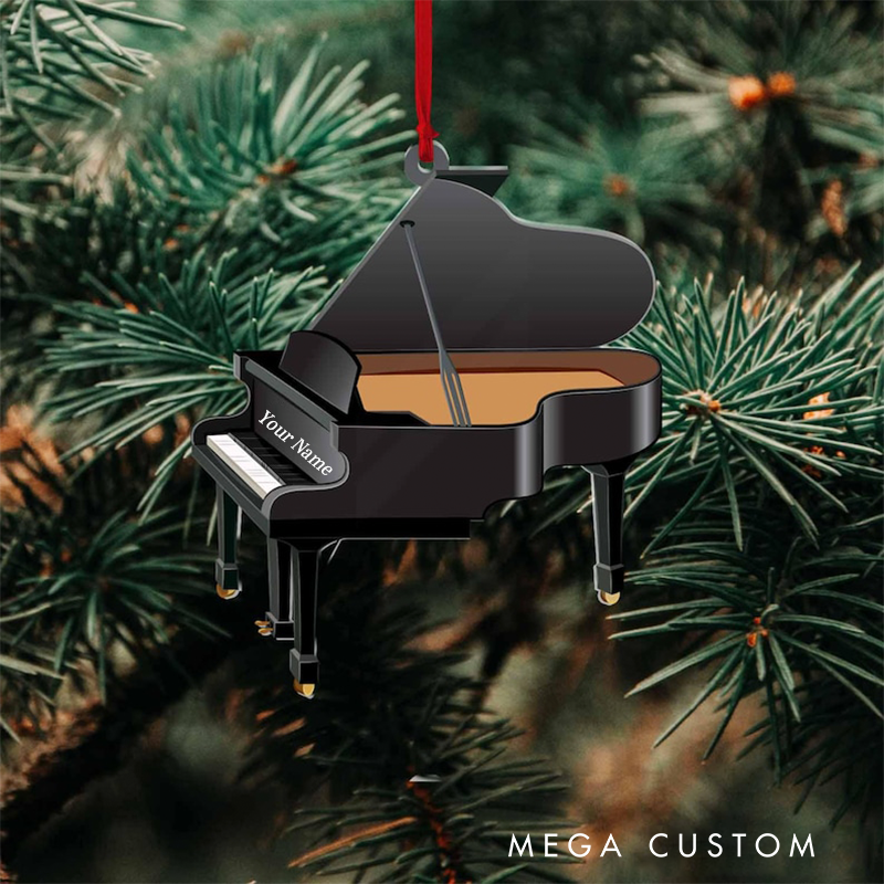 Personalized Black Piano Christmas Ornament and Grand Piano Ornaments and Piano Lovers Ornament Gift