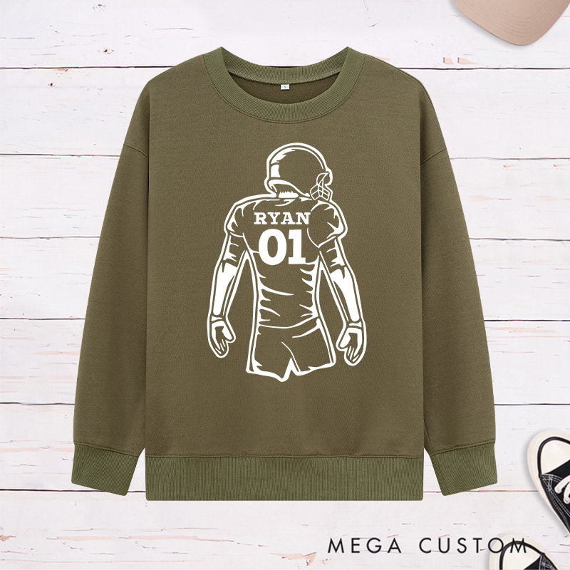 Personalized American Football Player Silhouette Design Sweatshirt with Custom Name and Number