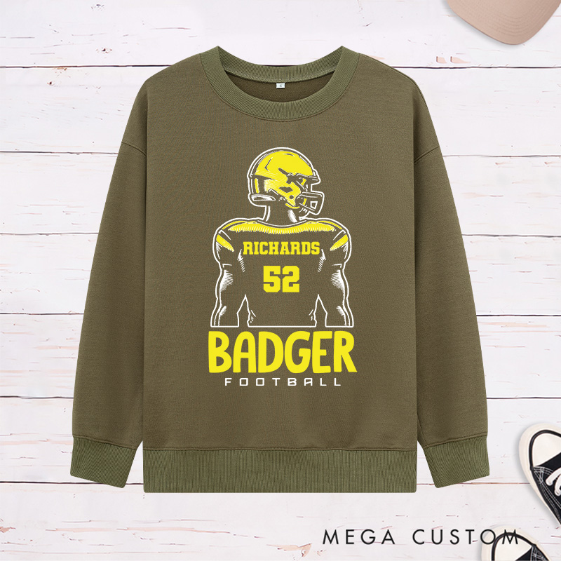 Personalized American Football Sweatshirt with Custom Team Name and Number on the Player Back