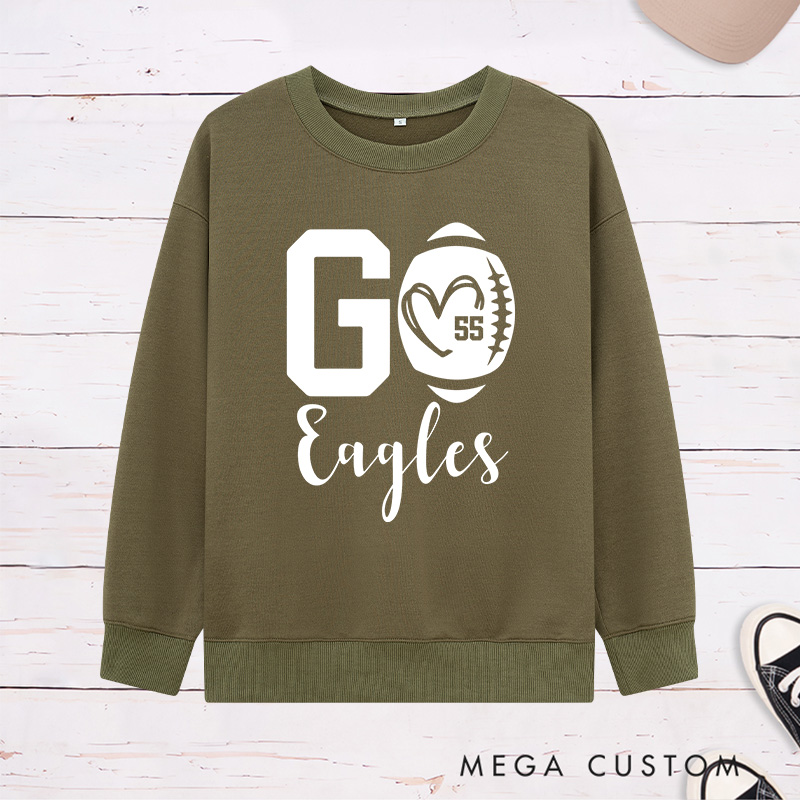 Personalized American Football Sweatshirt with Custom Team Name and Number for Game Day 