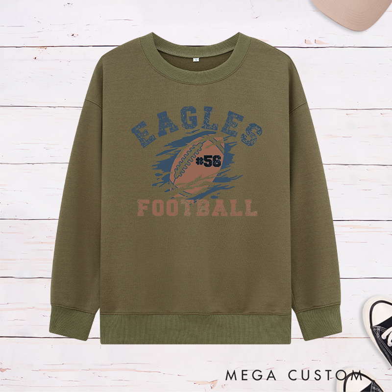 Personalized American Football Sweatshirt with Custom Team Name and Number on the Front