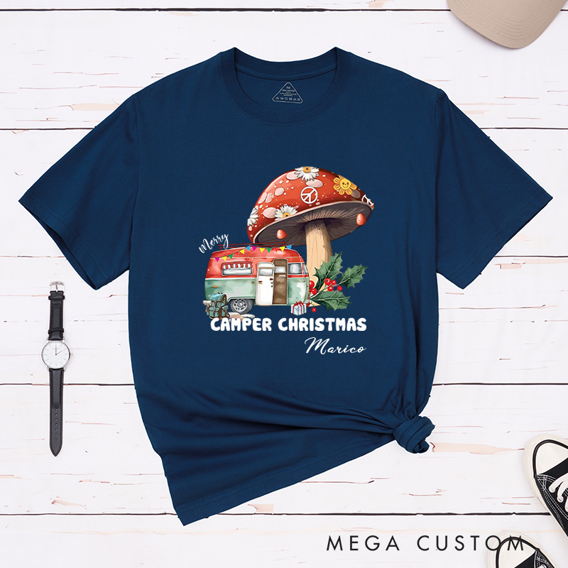 Personalized Camper Christmas T-Shirt Holiday Adventure Lover Shirt Christmas Gift for Hiking Outdoors 