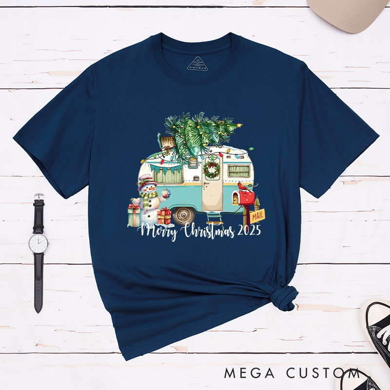 Personalized Merry Christmas T-Shirt Camper Holiday Shirt Christmas Gift for Hiking Outdoors Lover