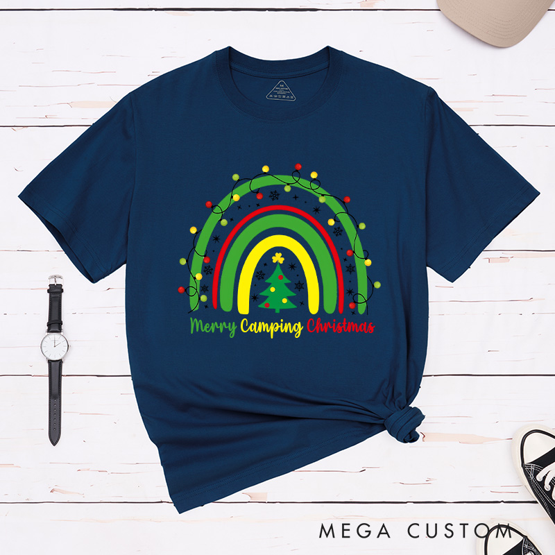 Personalized Rainbow Christmas T-Shirt Camping Christmas Shirt Christmas Gift for Hiking Outdoors Lover