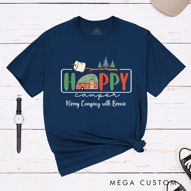 Personalized Happy Camper T-Shirt Outdoor Adventures Christmas Shirt Gift for Hiking Lover
