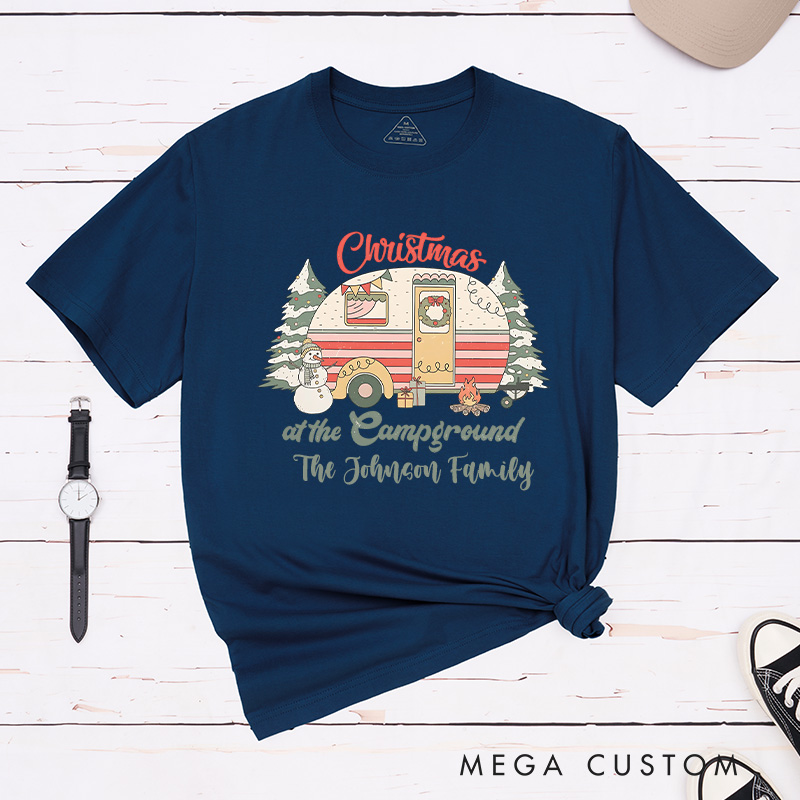Personalized Christmas at the Campground T-Shirt Outdoor Camping Christmas Shirt Gift for Hiking Lover