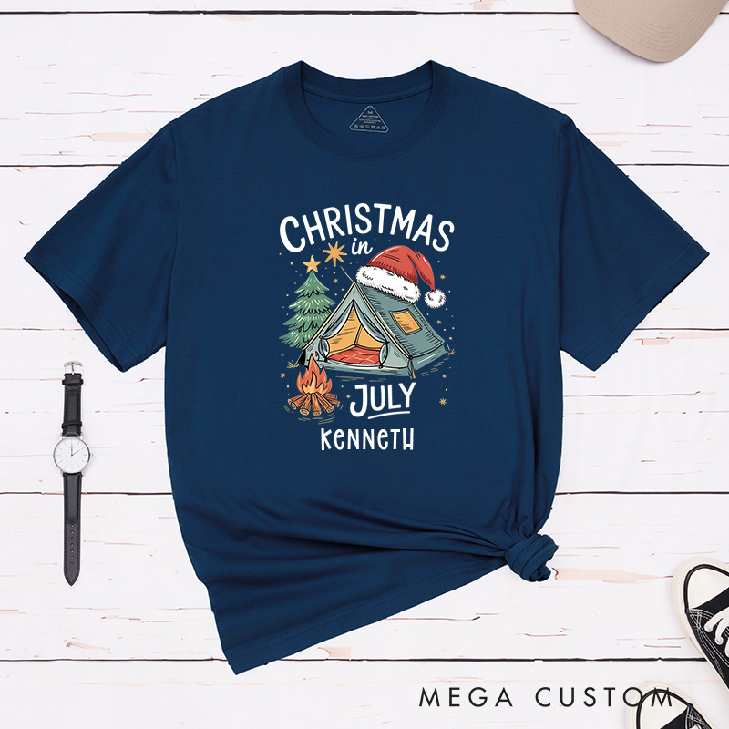 Personalized Christmas in July T-Shirt Outdoor Camping Lover Shirt Gift for Hiking Lover
