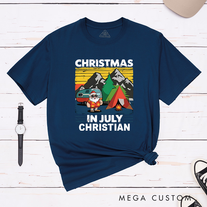 Personalized Christmas in July T-Shirt Outdoor Tropical Camping Shirt Gift for Hiking Lover