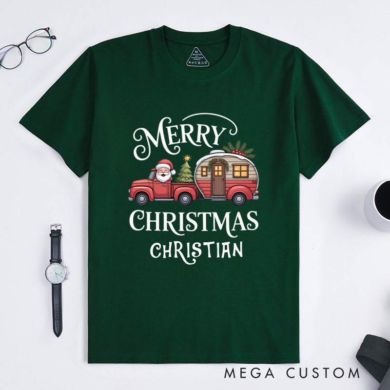 Personalized Merry Christmas T-Shirt Outdoor Camping Adventure Shirt Gift for Hiking Lover