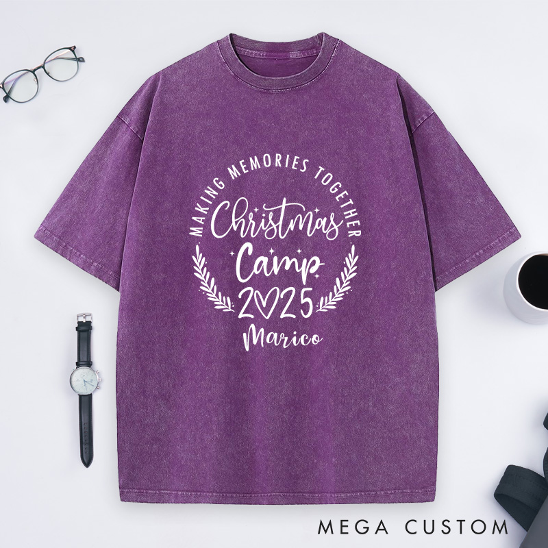 Personalized Making Memories Together Christmas Washed T-Shirt Christmas Camping T-Shirt Gift for Outdoor Lover