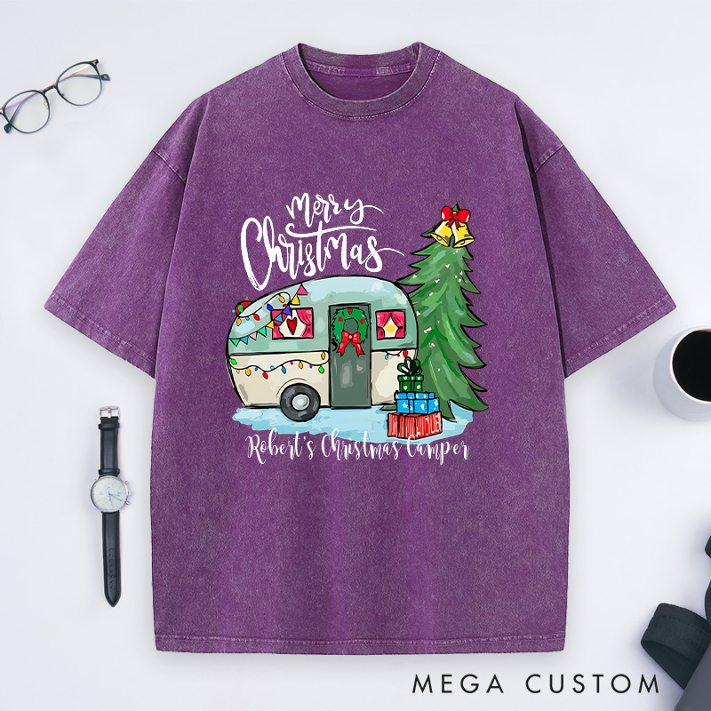 Personalized Camper Christmas Washed T-Shirt Hiking Outdoors Lover T-Shirt Christmas Gift