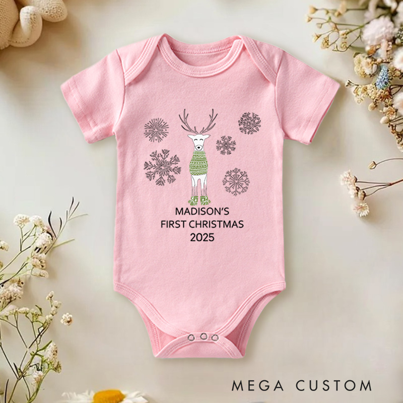 Personalized Reindeer and Snowflakes Baby Onesie Perfect for Adding Charm to Holiday Outfits Baby Onesie