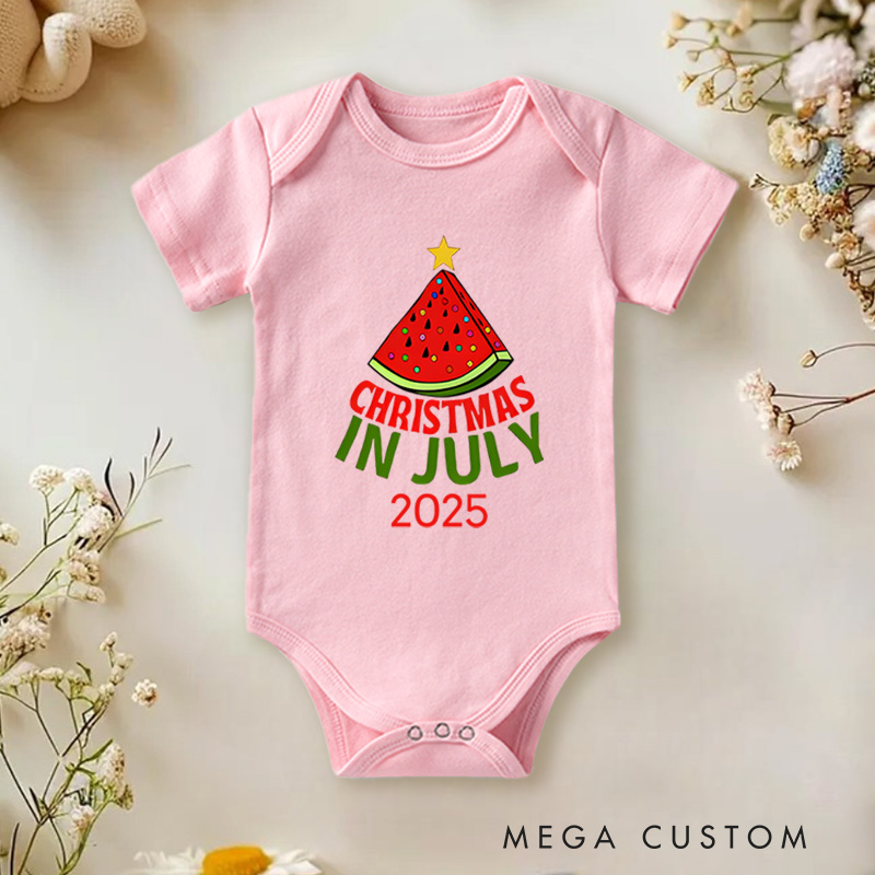 Personalized Christmas in July Watermelon Baby Onesie Perfect for a Unique and Fun Holiday Celebration Baby Onesie