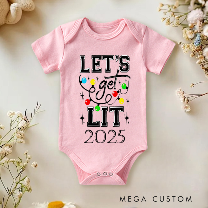 Personalized Let’s Get Lit Baby Onesie Perfect for Fun and Playful Holiday Celebrations Baby Onesie