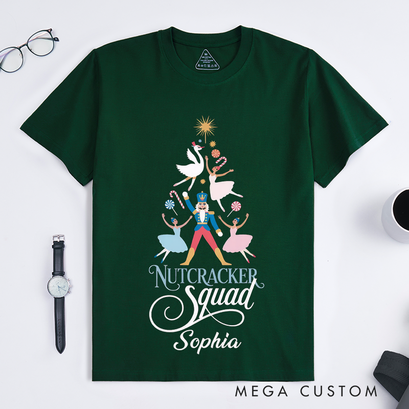 Personalized Ballet Christmas T-Shirt Custom Name Dance Squad Gift for Women Unique Dancer Shirt Best Christmas Present for Ballerina