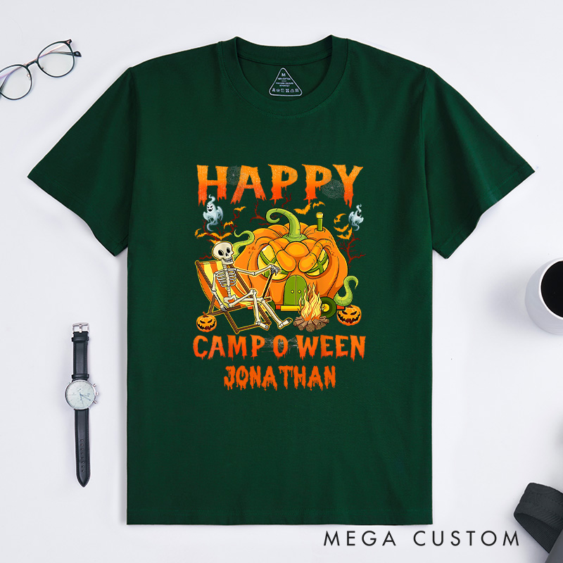 Personalized Camper Halloween T-Shirt Skeleton Camping RV Pumpkin T-Shirt Halloween Gift Outdoor