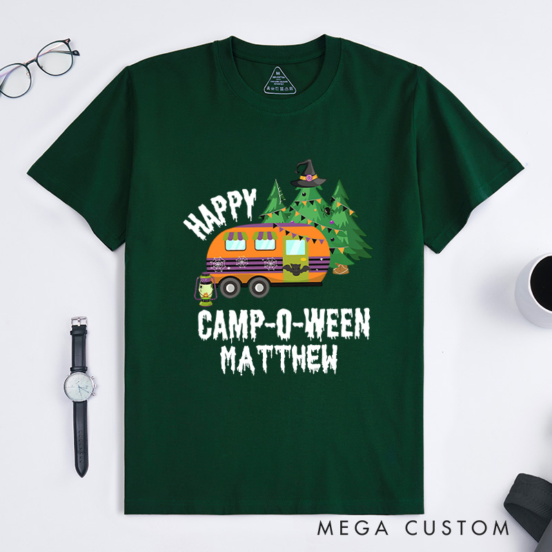 Personalized Happy Camper Halloween T-Shirt Outdoor Camping Adventure Shirt Halloween Gift