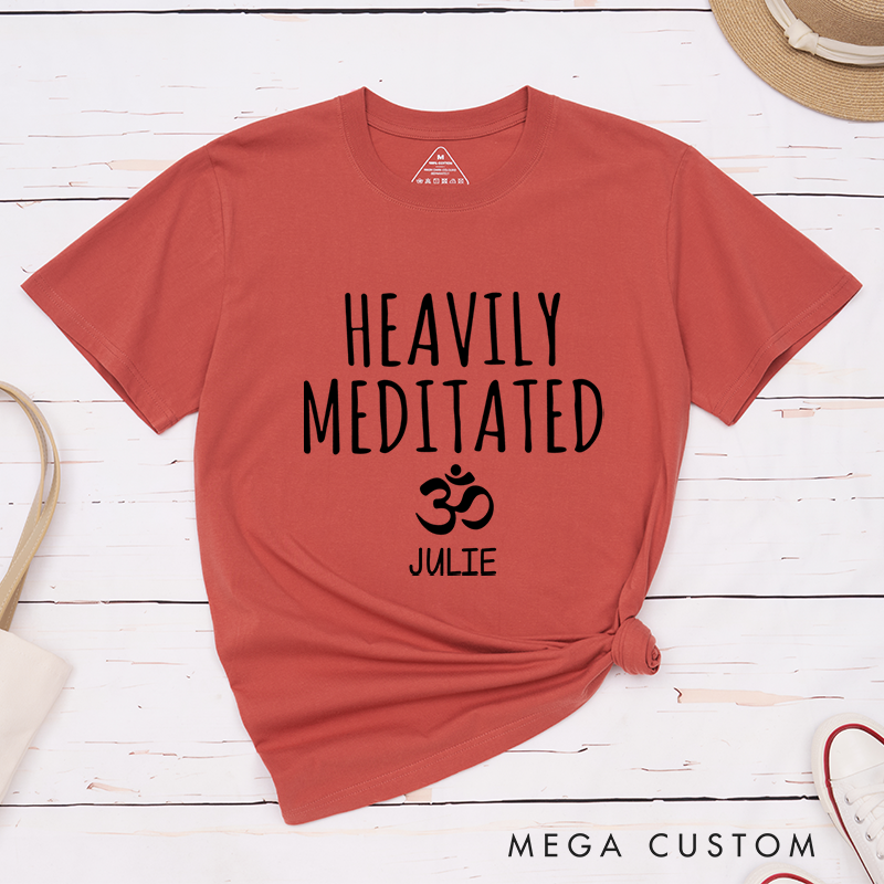 Personalized Yoga T-Shirt with Heavily Meditated and Om Symbol Design Custom Name Perfect Gift for Yoga Lover