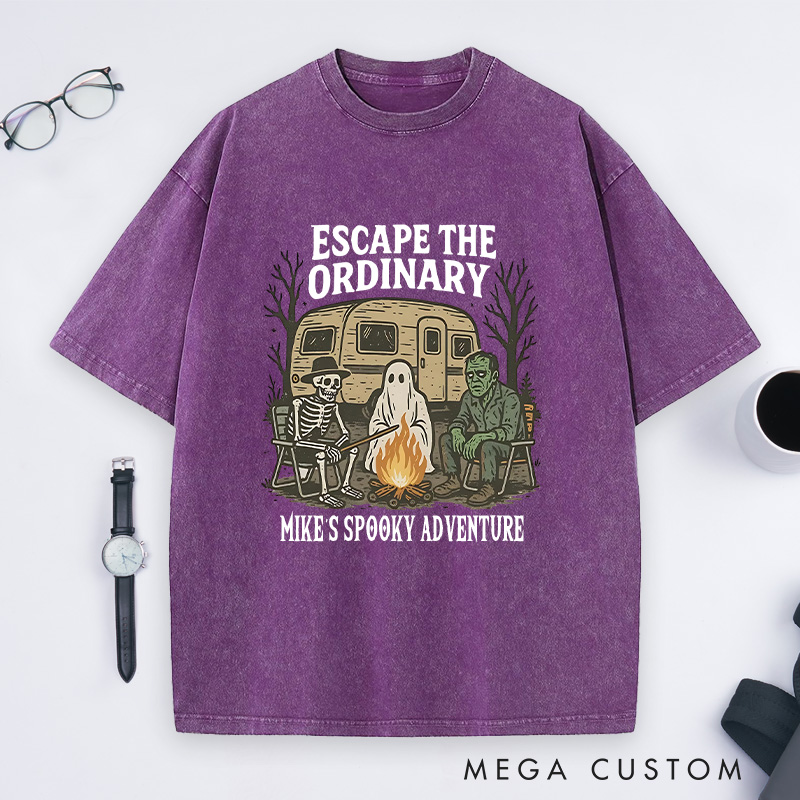 Personalized Escape the Ordinary Washed T-Shirts a Spooky Campfire Gathering Outdoor Lover T-Shirt Halloween Gift
