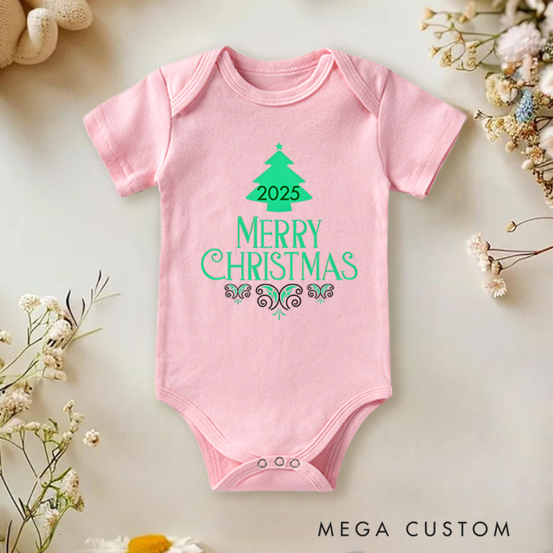 Personalized Merry Christmas Tree Baby Onesie Perfect for Adding Festive Cheer to Holiday Celebrations Baby Onesie