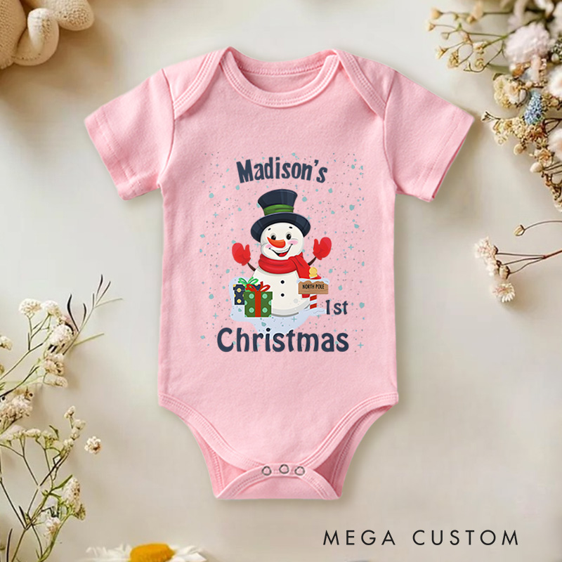 Personalized Baby’s First Christmas Snowman Baby Onesie Perfect for Celebrating a Baby’s Holiday Milestone Baby Onesie