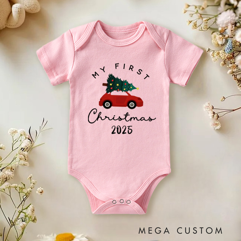 Personalized My First Christmas Red Car Baby Onesie Perfect for Adding Charm to Festive Celebrations Baby Onesie