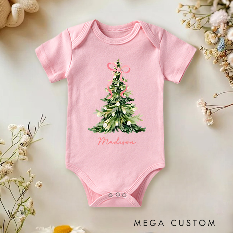 Personalized Christmas Tree Baby Onesie Perfect for Celebrating the Holiday Spirit with Festive Charm Baby Onesie