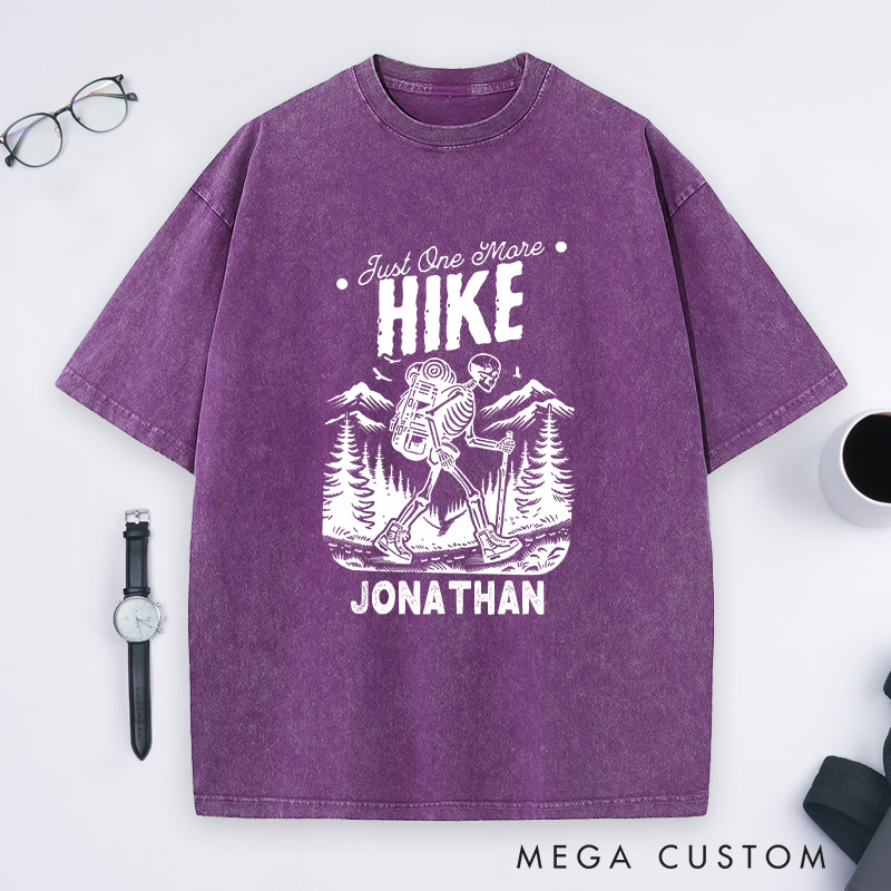 Personalized Just One More Hike Washed T-Shirt Skeleton Adventure Shirt Halloween Gift for Outdoor