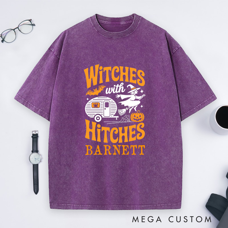 Personalized Camping Halloween Funny Witch Essential Washed T-Shirt Camping RV Pumpkin Shirt Gift Outdoor