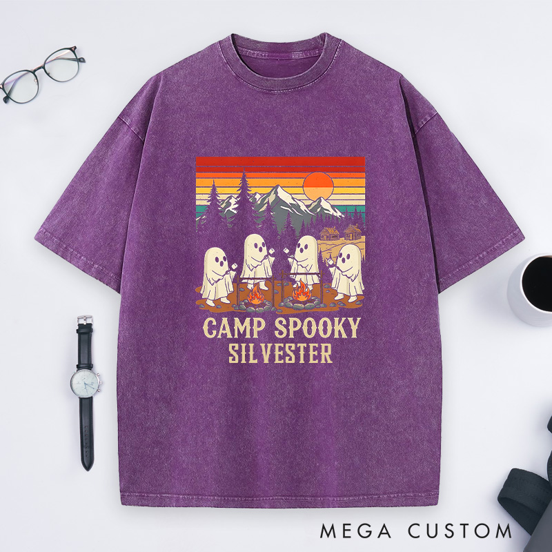 Personalized Funny Camp Spooky Washed T-Shirt Ghostly Adventures Shirt Halloween Gift Outdoor