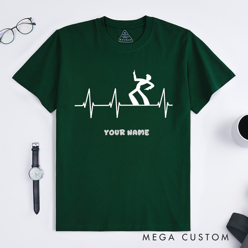 Personalized Dance Pulse T-Shirts Unisex Custom Name Gift Cool Dancer Silhouette Graphic Tee Unique Heartbeat Design Present for Dance Lovers