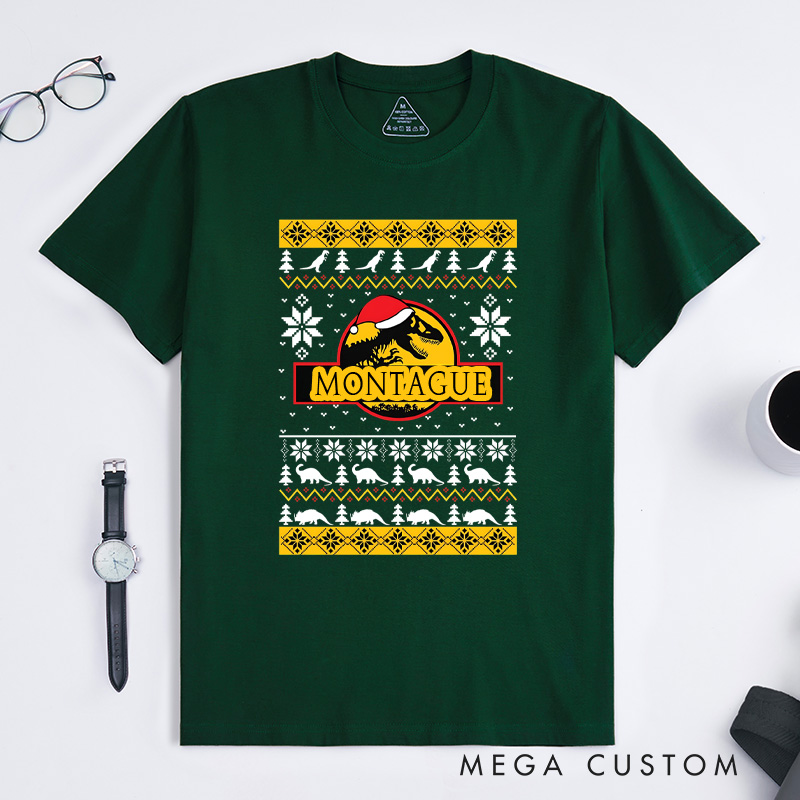 Personalized Merry Christmas T-Shirt Dinosaur Elements T-Shirt Christmas Gift for Geek Nerd Lovers