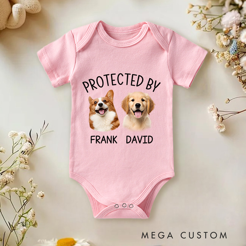 Personalized Protected By Photo Baby Onesie Gift for Baby Tee Cute Dog Gifts