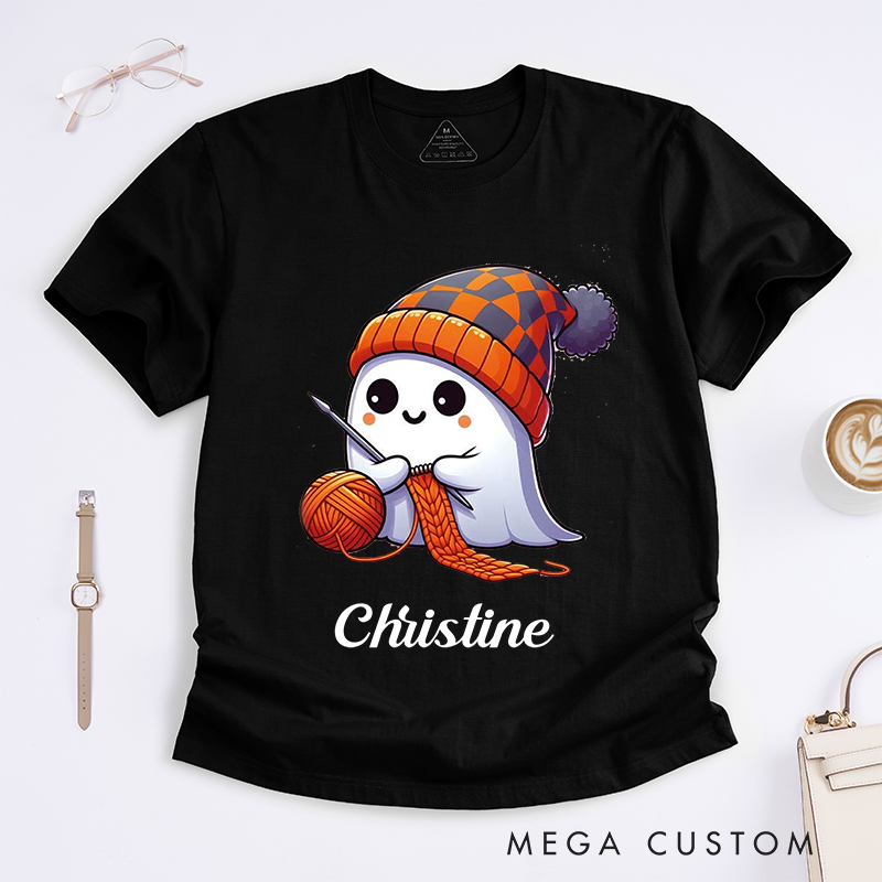 Personalized Halloween Ghost Classic T-Shirts for Knitting Lovers Funny Kintting Shirt 