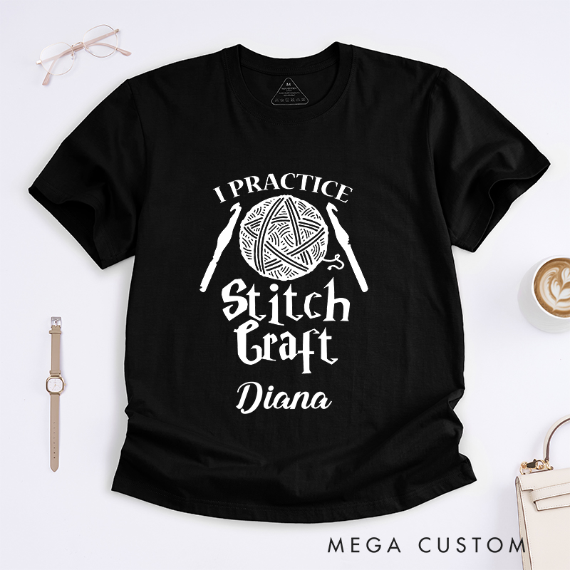 Personalized I Practice Stitch Craft Classic T-Shirts for Crocheting Lovers Halloween Crocheting Shirt 