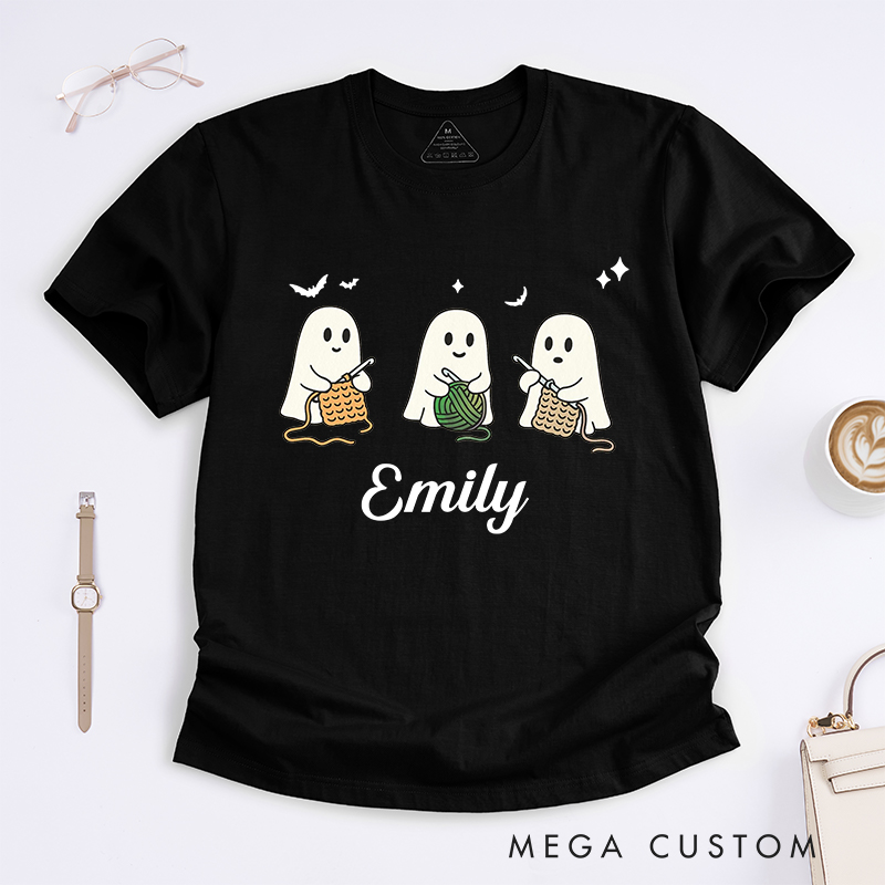 Personalized Crochet Ghost Classic T-Shirts for Crocheting Lovers Halloween Gift for Crocheter