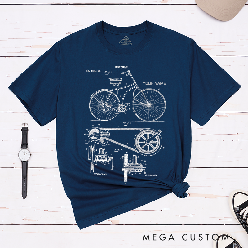 Personalized Bicycle Blueprint T-Shirt with for Mechanical Ingenuity Outdoor Adventures Riding Cycling Biking Enthusiasts