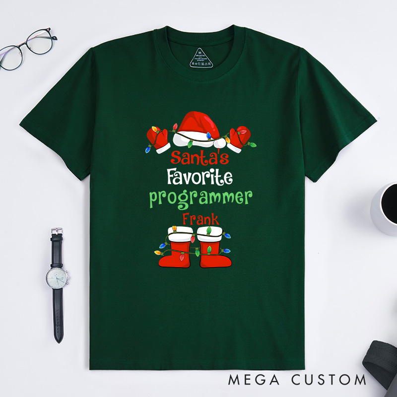 Personalized Santa's Favorite Programmer T-Shirt Computer Technology Lovers Shirt Christmas Gift for Geek Nerd