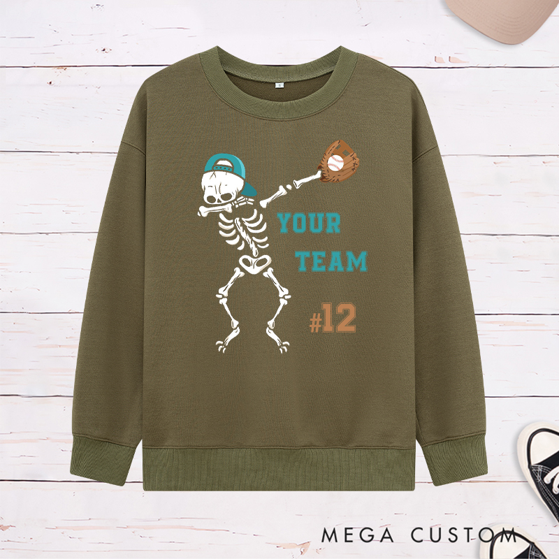 Personalized Skeleton Baseball Sweatshirt with Custom Team Name and Number