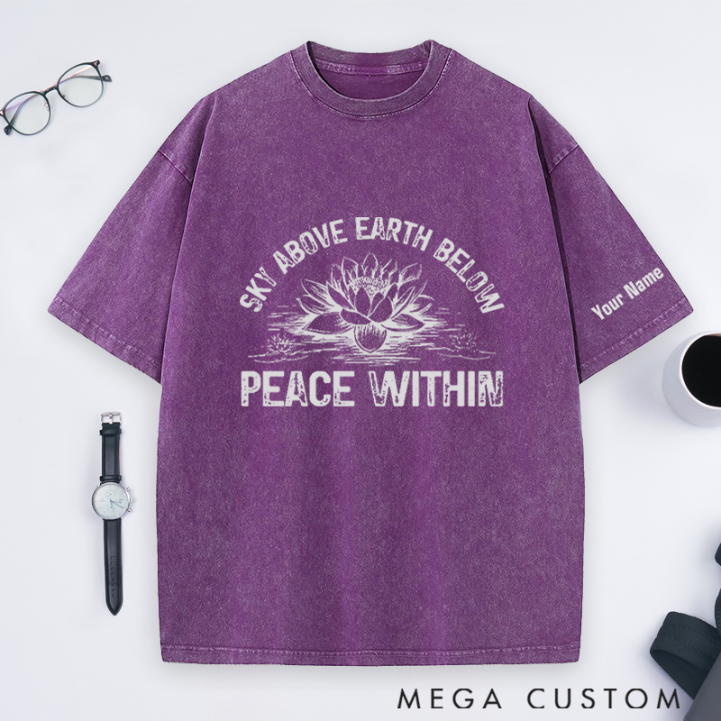 Personalized Yoga T-Shirt with Sky Above Earth Below Peace Within Design Perfect Gift for Yoga Lover