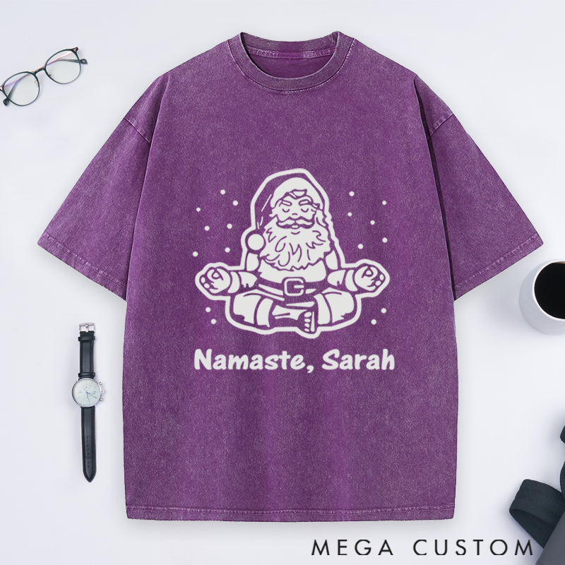 Personalized Santa Yoga T-Shirt with Namaste Design Perfect Gift for Yoga Lover and Christmas
