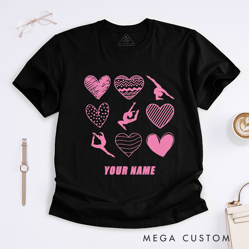 Personalized Dance Heart T-Shirts Custom Name Gift for Girls Women Cute Pink Silhouette Top Present for Daughter Sister