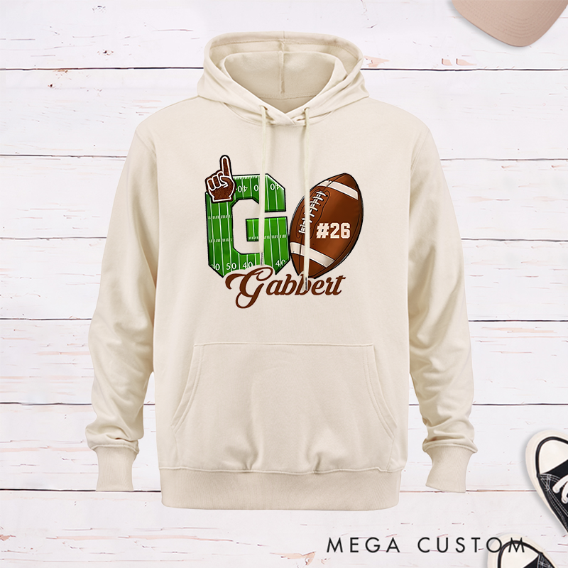 Personalized American Football Go Design Hoodie with Custom Name and Number
