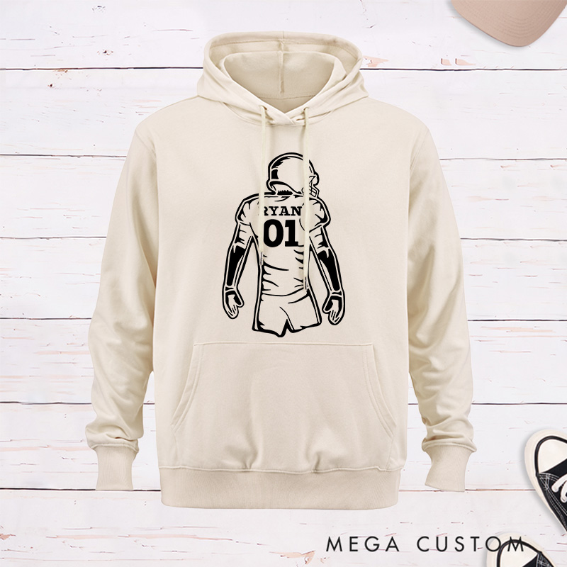 Personalized American Football Player Silhouette Design Hoodie with Custom Name and Number