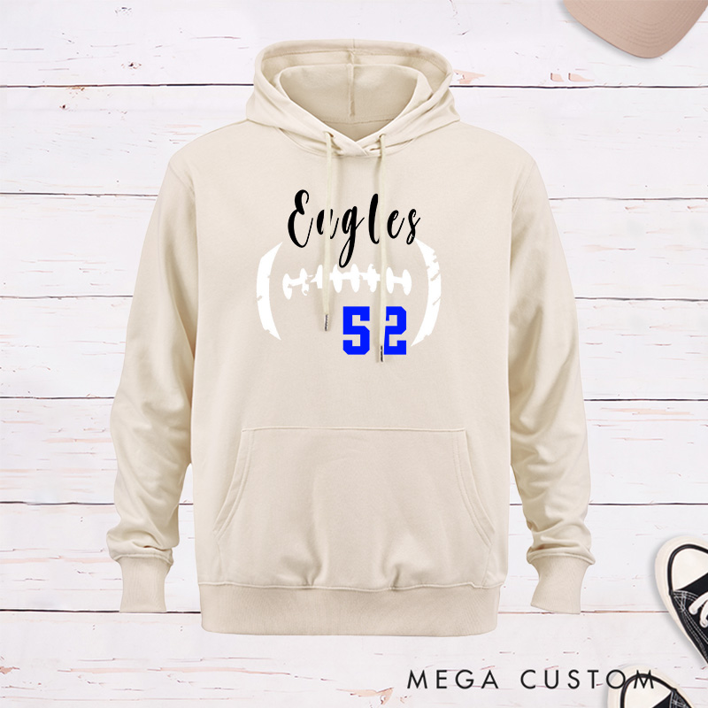 Personalized American Football Hoodie Customized with Your Team Name and Number, Game Day Shirt