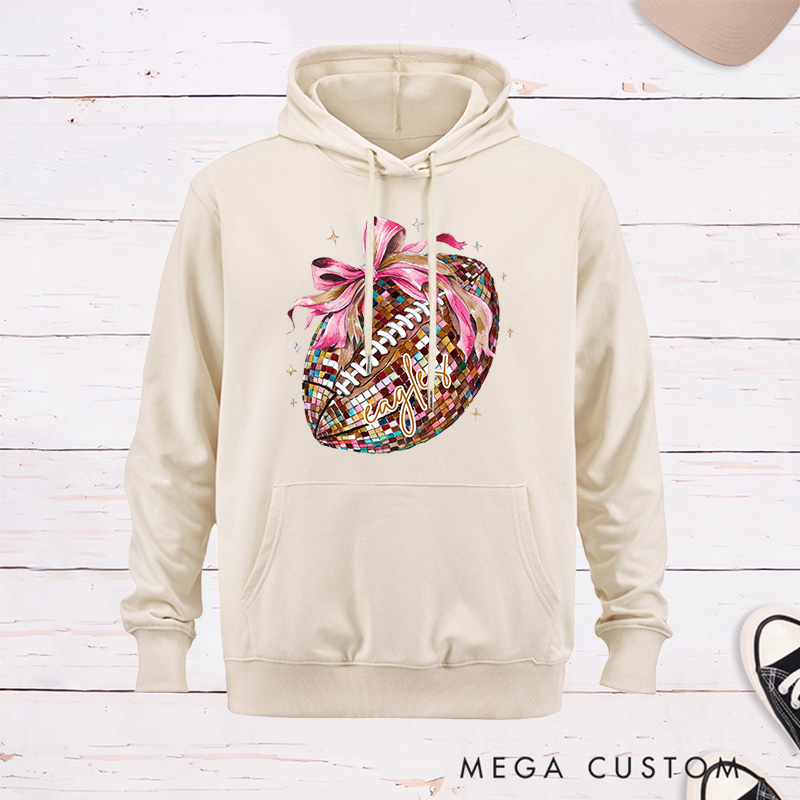 Personalized American Football Pink Disco Hoodies with Custom Name,Cute Girly Football Gift for Women
