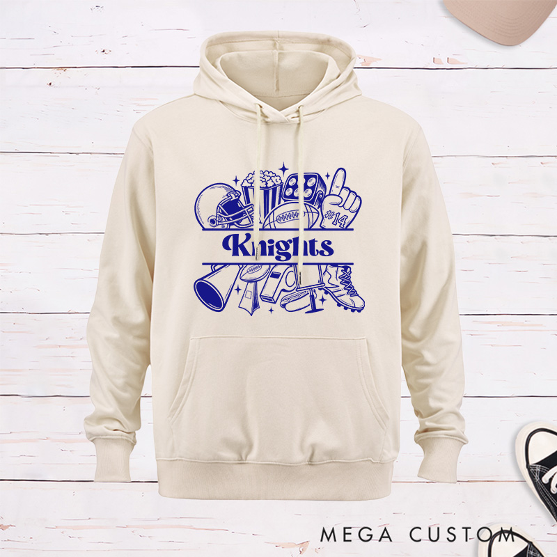 Personalized American Football Fun Iconic Design Hoddies with Custom Text and Number