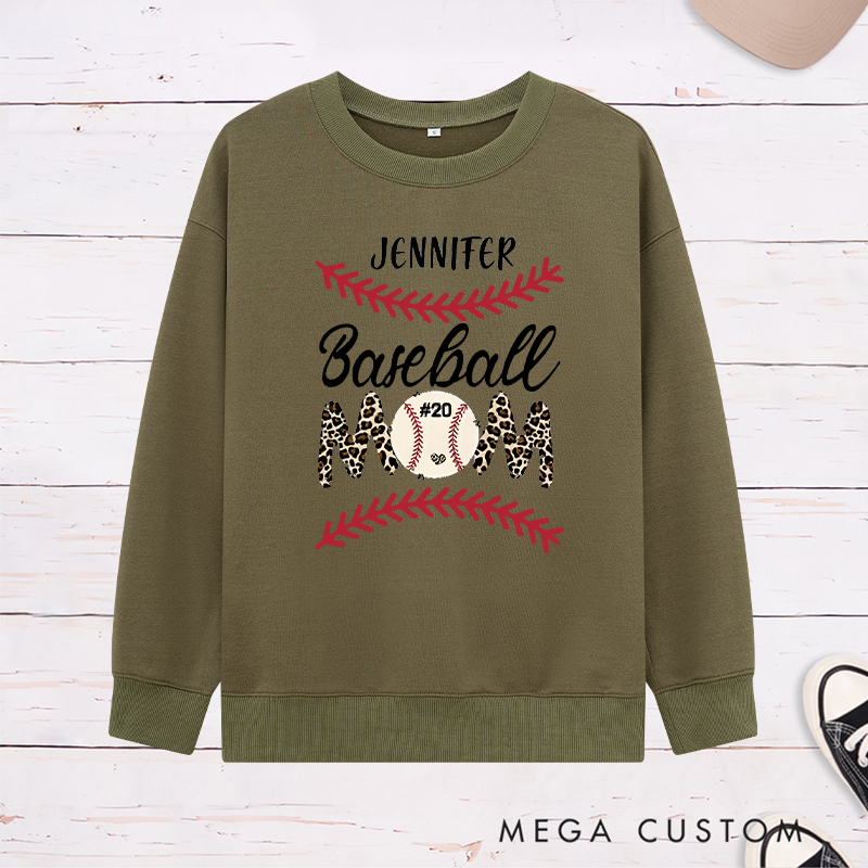 Personalized Baseball Mom Sweatshirt with Stylish Leopard Print and Number